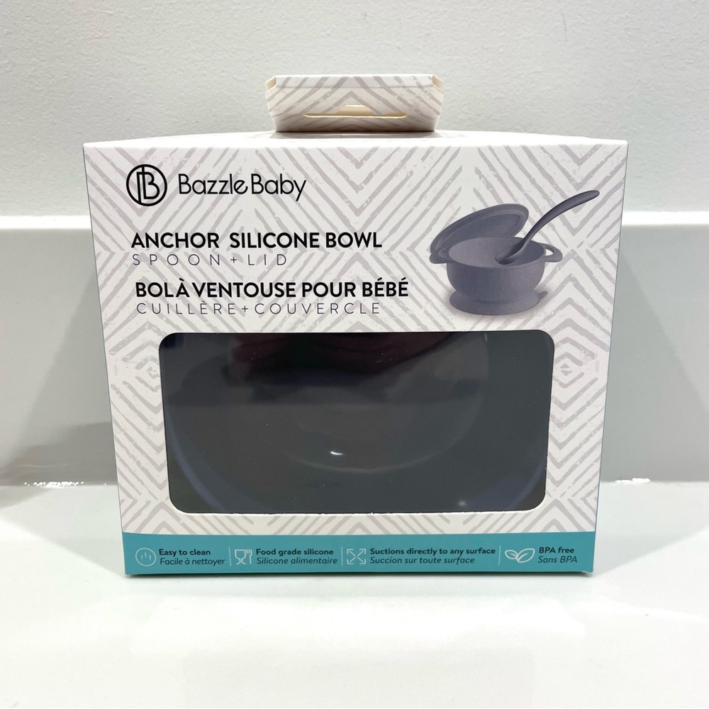 🔵3/$25 NEW Bazzle Baby Anchor Silicone Bowl w/ Spoon & Lid